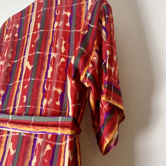 VTG R MICHAEL ALAN Women Robe Size M Kimono Retro Multicolor Belted Chiffon - Picture 9 of 11